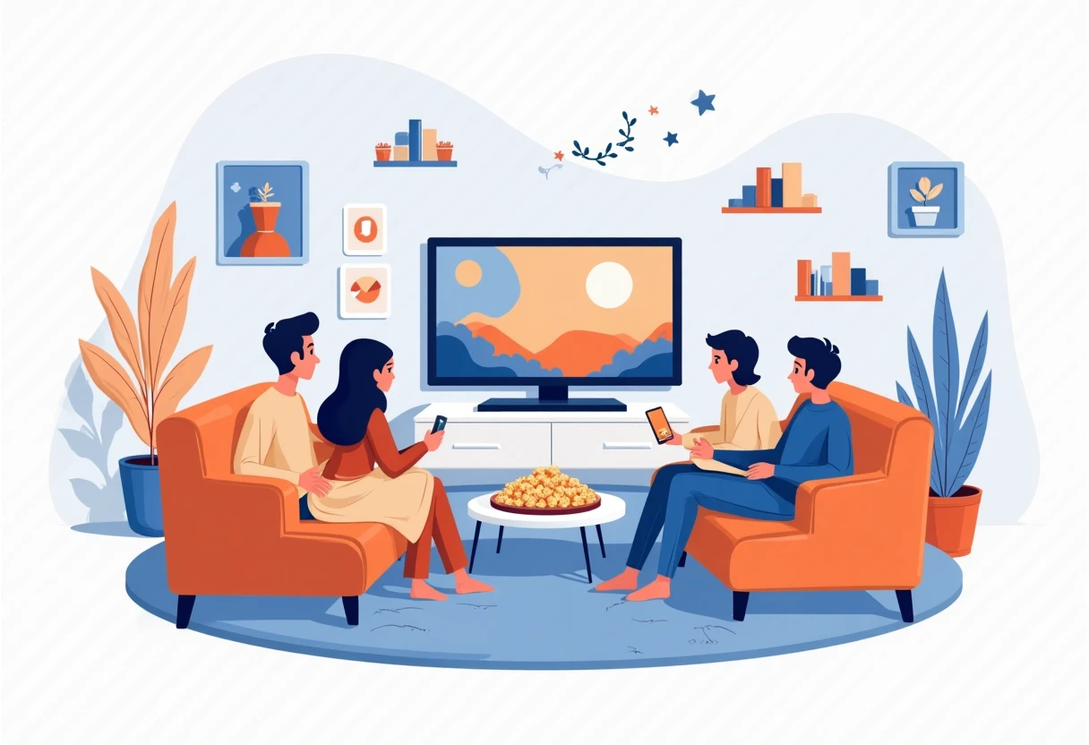 Family enjoying a movie night with top streaming apps